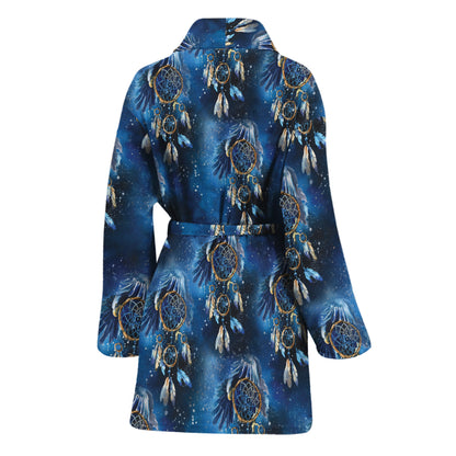 Blue Galaxy Dream Catcher Pattern Print Women's Bathrobe