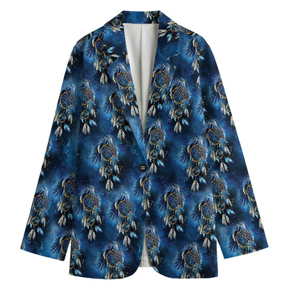 Blue Galaxy Dream Catcher Pattern Print Women's Blazer