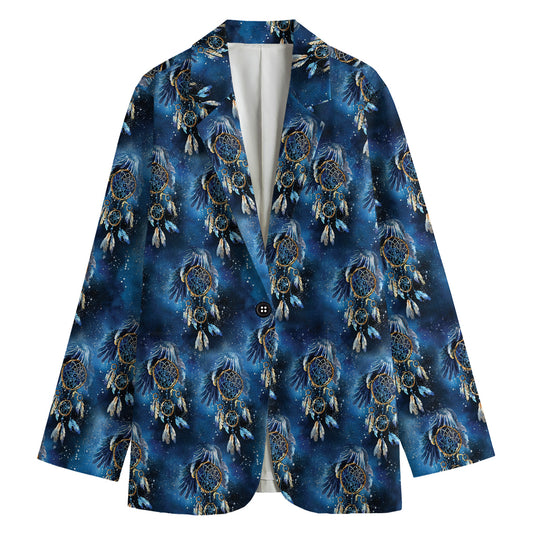 Blue Galaxy Dream Catcher Pattern Print Women's Blazer