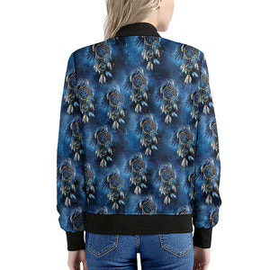 Blue Galaxy Dream Catcher Pattern Print Women's Bomber Jacket