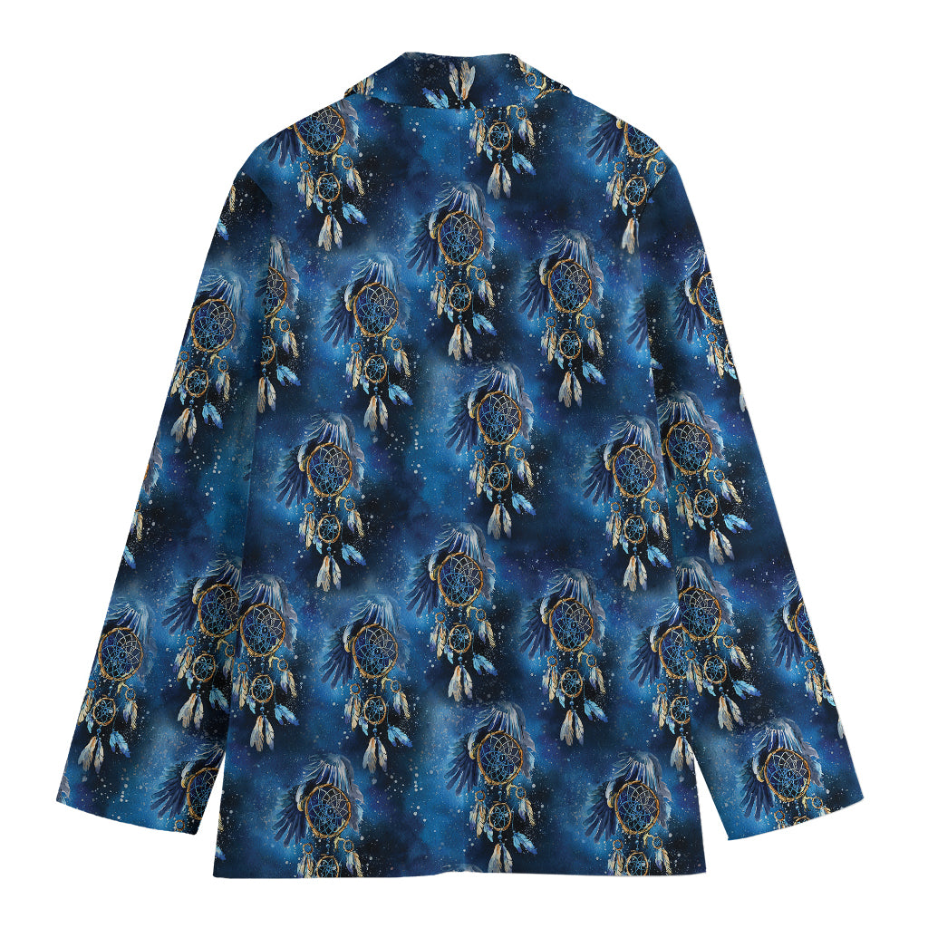 Blue Galaxy Dream Catcher Pattern Print Women's Cotton Blazer