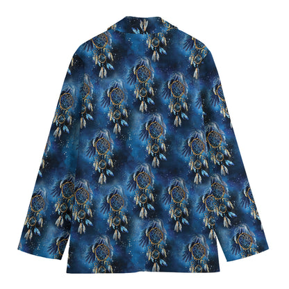 Blue Galaxy Dream Catcher Pattern Print Women's Cotton Blazer