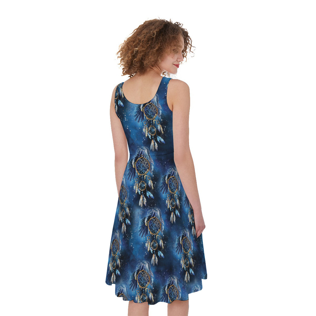 Blue Galaxy Dream Catcher Pattern Print Women's Sleeveless Dress