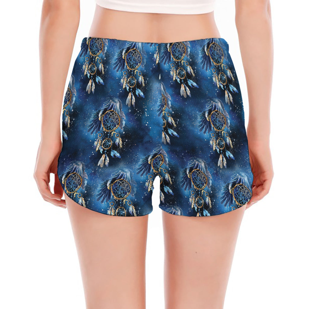 Blue Galaxy Dream Catcher Pattern Print Women's Split Running Shorts