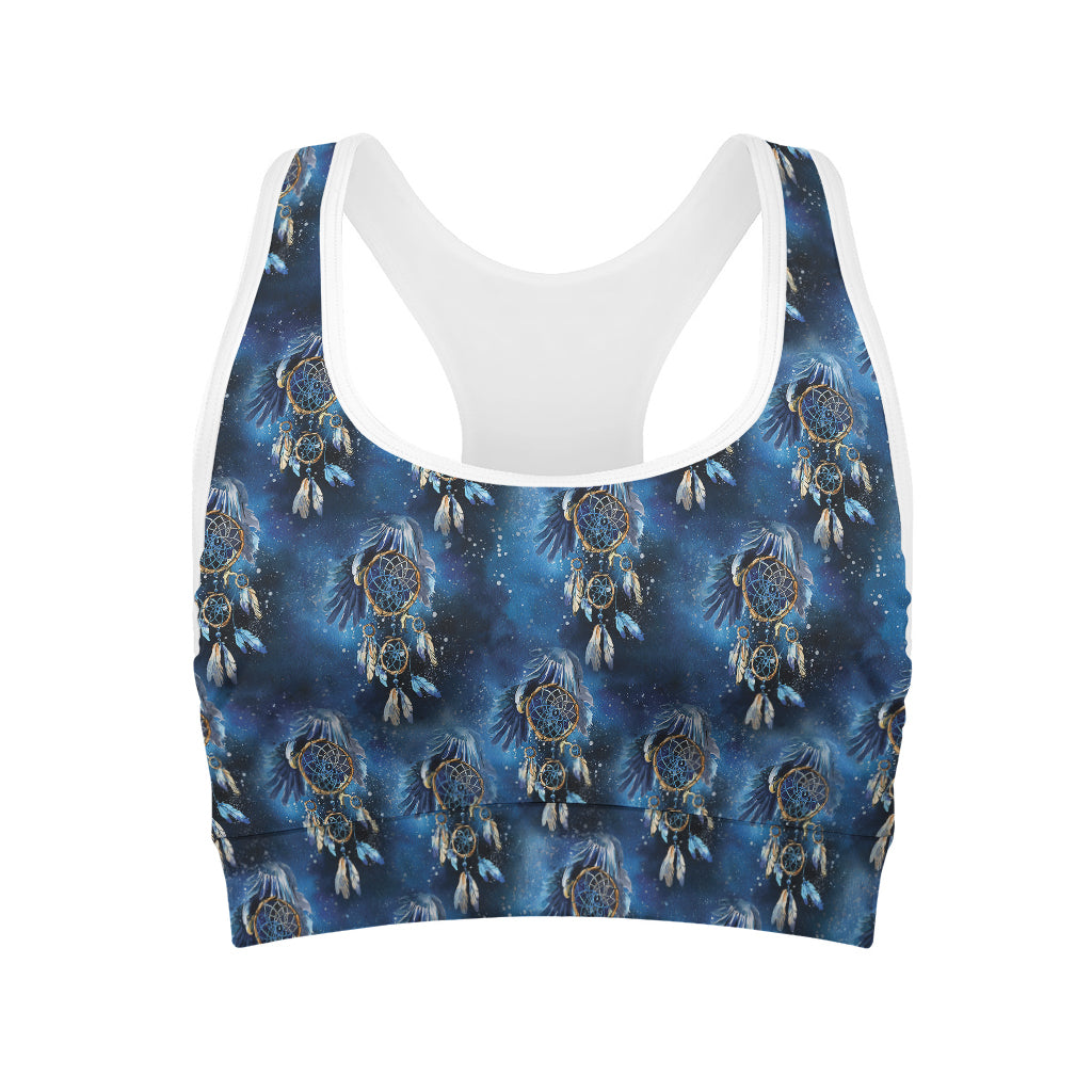 Blue Galaxy Dream Catcher Pattern Print Women's Sports Bra