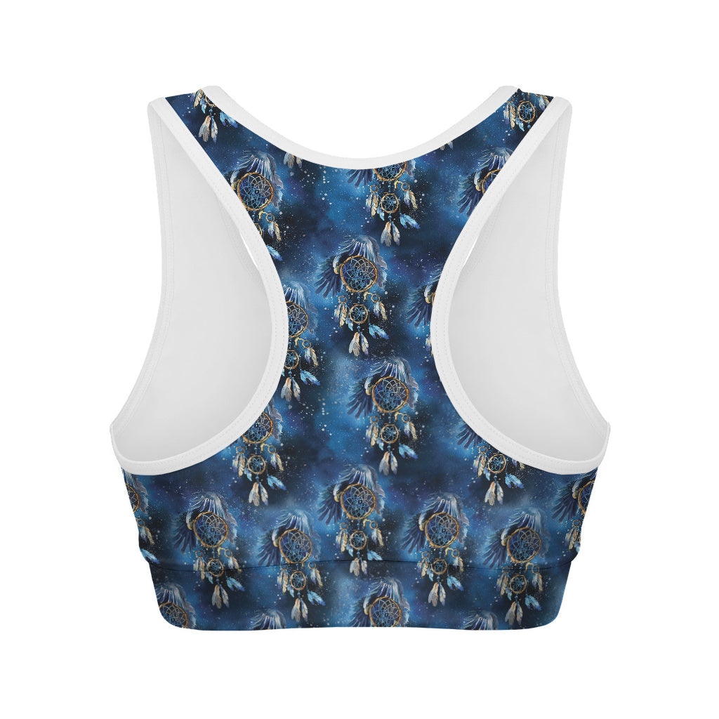 Blue Galaxy Dream Catcher Pattern Print Women's Sports Bra