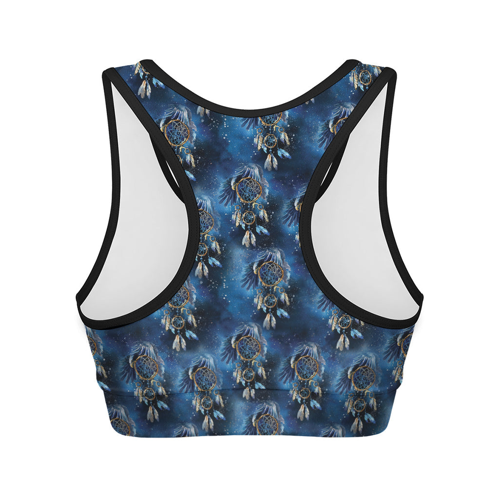 Blue Galaxy Dream Catcher Pattern Print Women's Sports Bra