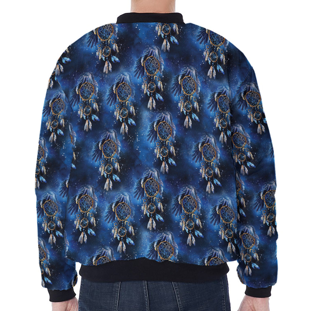 Blue Galaxy Dream Catcher Pattern Print Zip Sleeve Bomber Jacket