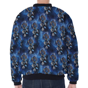 Blue Galaxy Dream Catcher Pattern Print Zip Sleeve Bomber Jacket