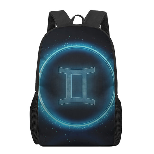Blue Gemini Zodiac Sign Print 17 Inch Backpack
