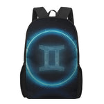 Blue Gemini Zodiac Sign Print 17 Inch Backpack