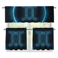 Blue Gemini Zodiac Sign Print 3 Piece Kitchen Curtains