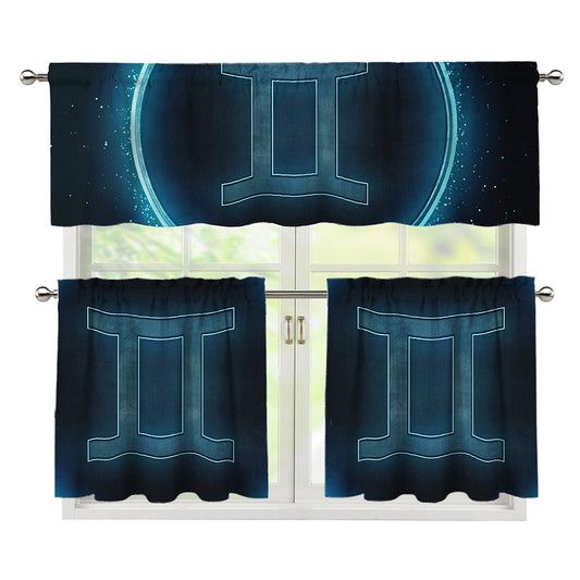 Blue Gemini Zodiac Sign Print 3 Piece Kitchen Curtains