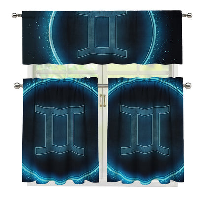 Blue Gemini Zodiac Sign Print 3 Piece Kitchen Curtains