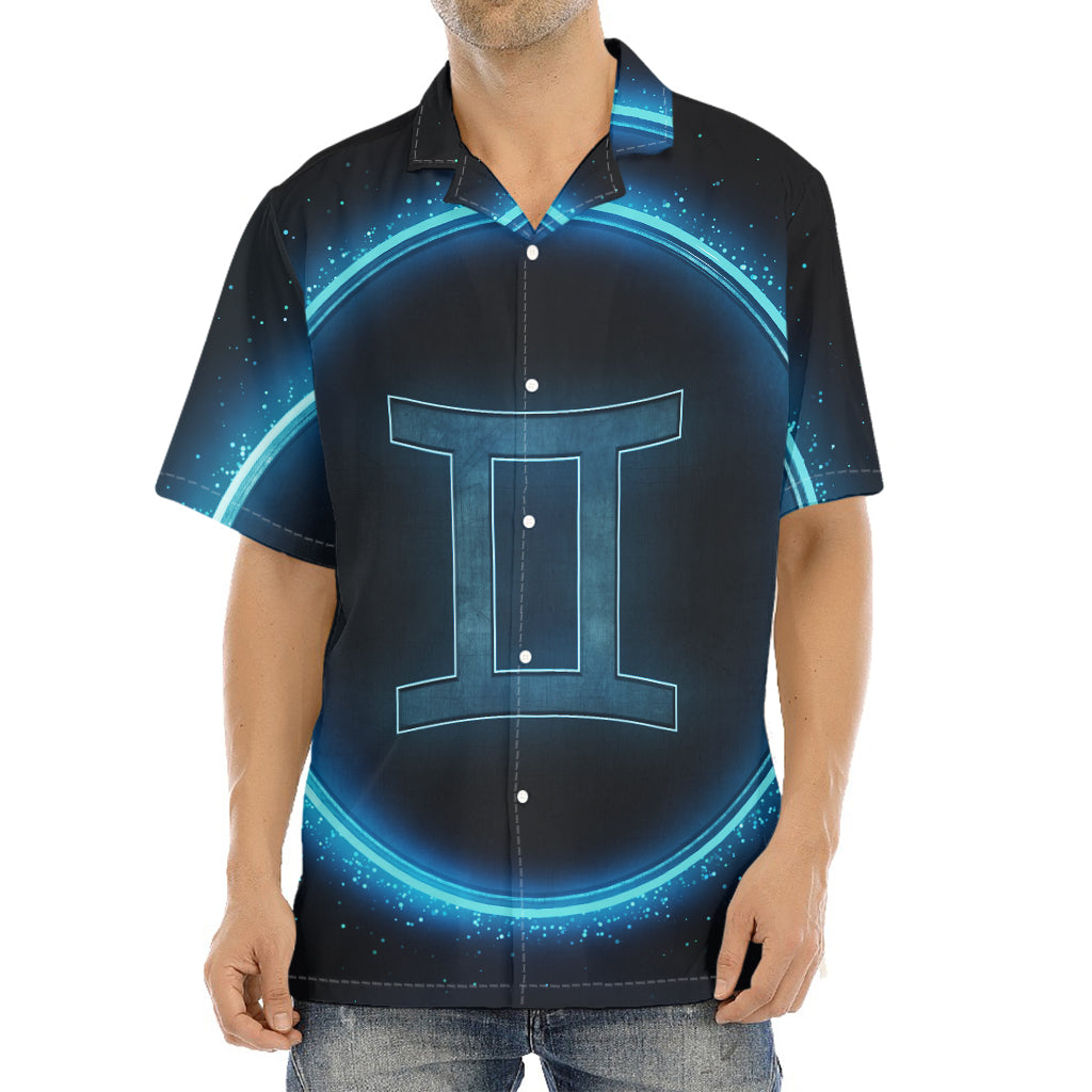 Blue Gemini Zodiac Sign Print Aloha Shirt