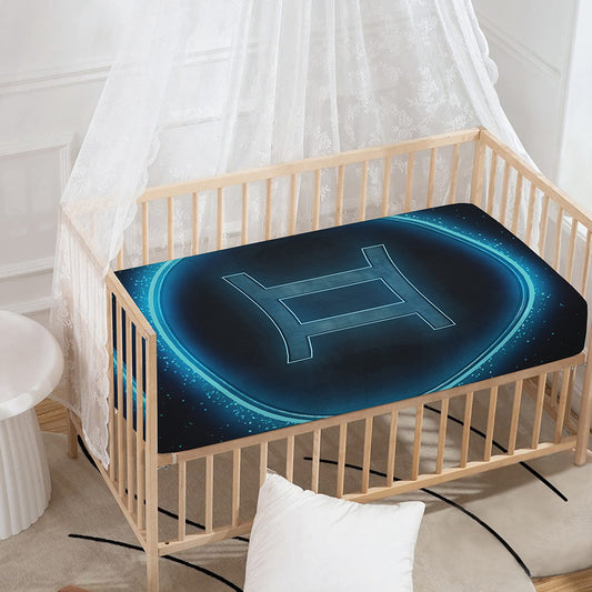 Blue Gemini Zodiac Sign Print Baby Crib Sheet