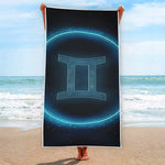 Blue Gemini Zodiac Sign Print Beach Towel