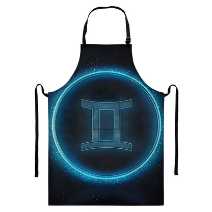 Blue Gemini Zodiac Sign Print Bib Apron With Pocket
