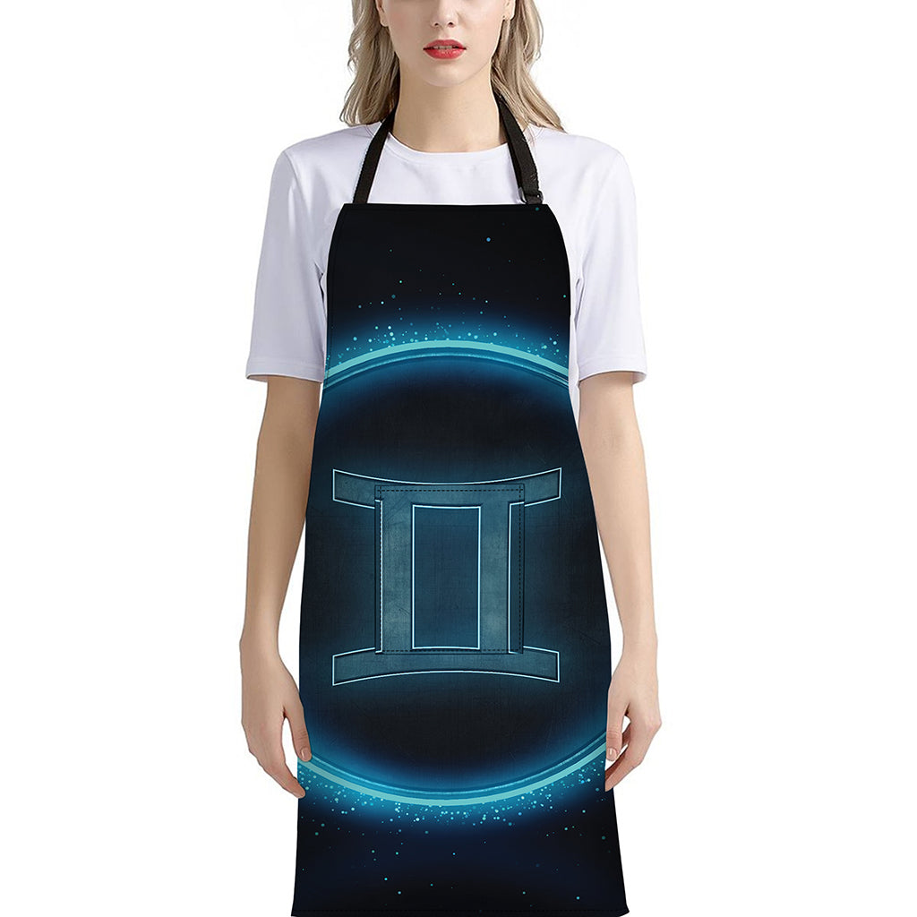 Blue Gemini Zodiac Sign Print Bib Apron With Pocket