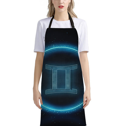 Blue Gemini Zodiac Sign Print Bib Apron With Pocket