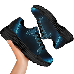 Blue Gemini Zodiac Sign Print Black Chunky Shoes