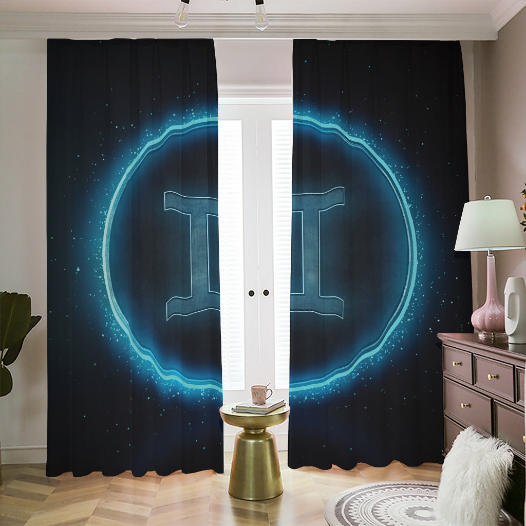 Blue Gemini Zodiac Sign Print Blackout Pencil Pleat Curtains