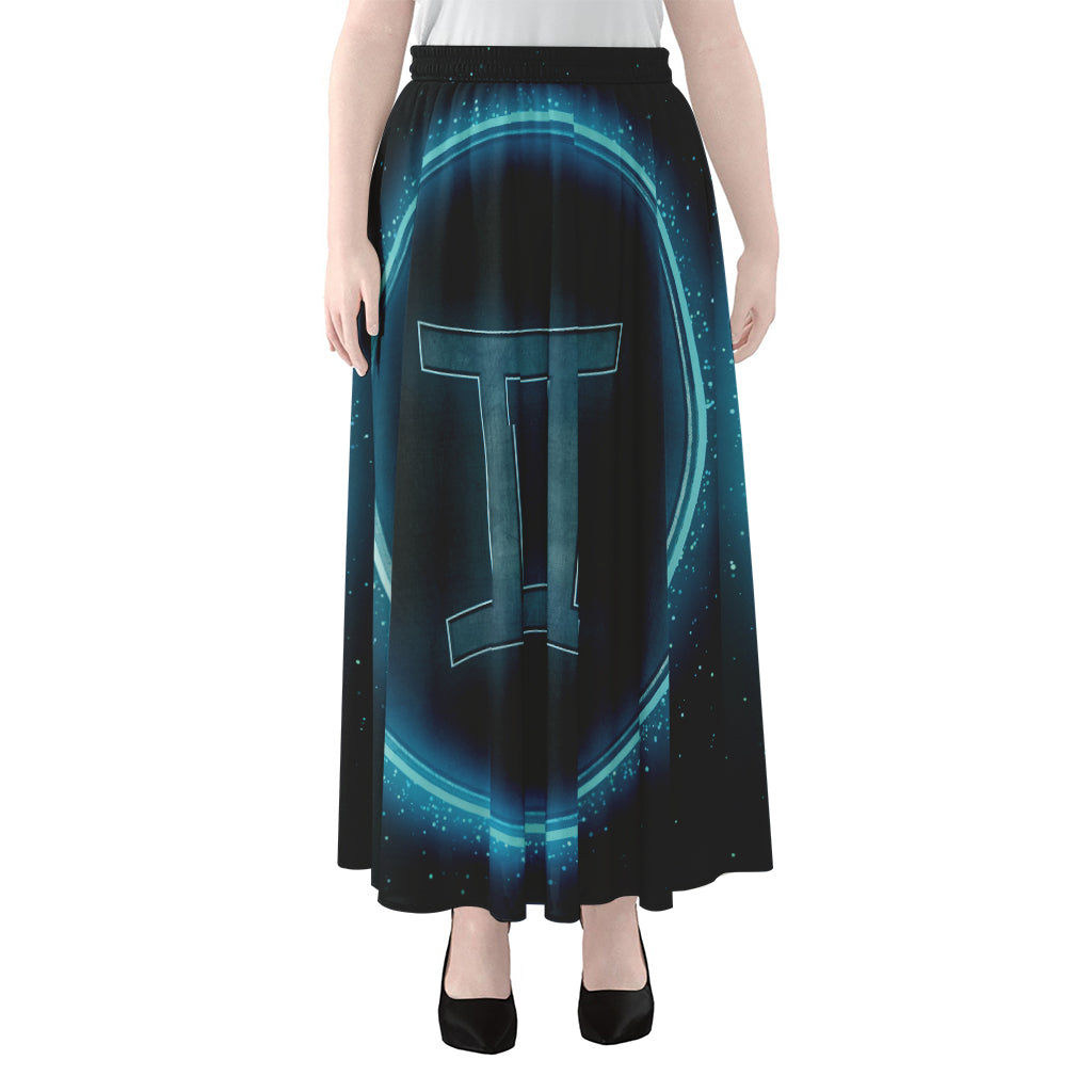 Blue Gemini Zodiac Sign Print Chiffon Maxi Skirt