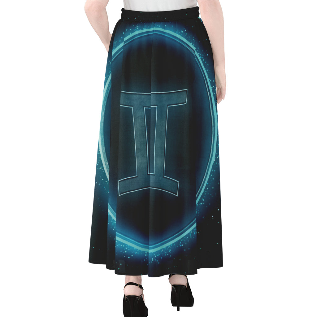 Blue Gemini Zodiac Sign Print Chiffon Maxi Skirt