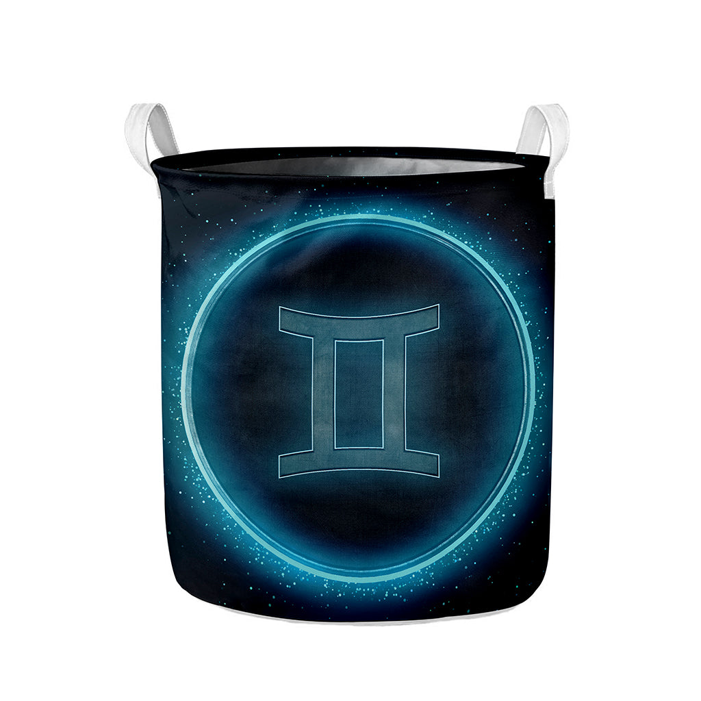 Blue Gemini Zodiac Sign Print Collapsible Laundry Basket
