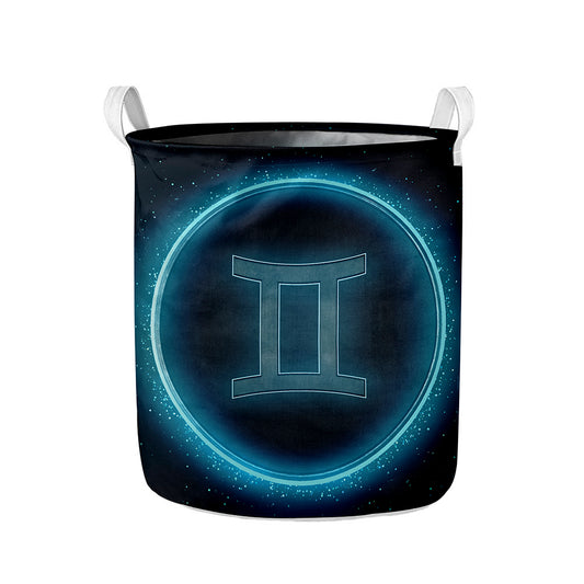 Blue Gemini Zodiac Sign Print Collapsible Laundry Basket