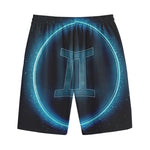 Blue Gemini Zodiac Sign Print Cotton Shorts