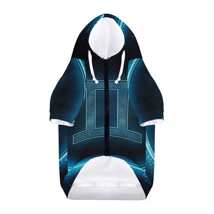 Blue Gemini Zodiac Sign Print Dog Zip Up Hoodie
