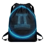 Blue Gemini Zodiac Sign Print Drawstring Backpack