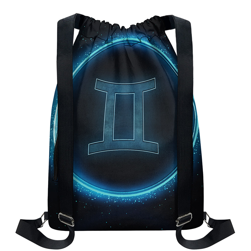 Blue Gemini Zodiac Sign Print Drawstring Backpack