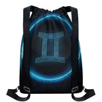 Blue Gemini Zodiac Sign Print Drawstring Backpack