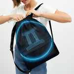 Blue Gemini Zodiac Sign Print Drawstring Backpack