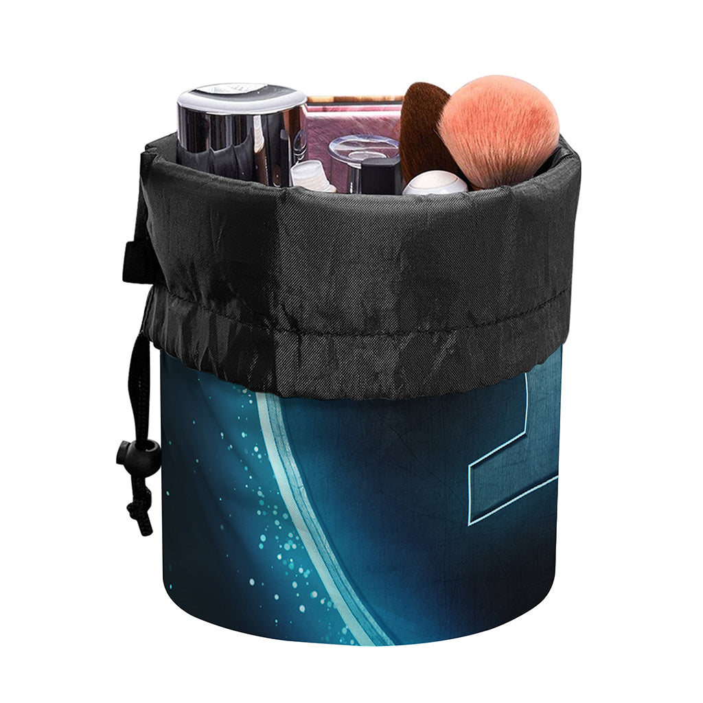 Blue Gemini Zodiac Sign Print Drawstring Makeup Bag
