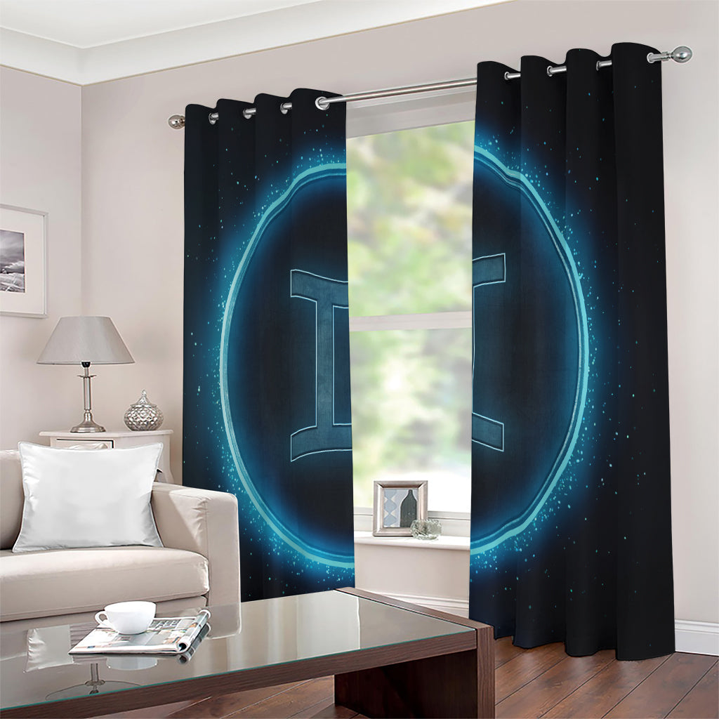 Blue Gemini Zodiac Sign Print Extra Wide Grommet Curtains