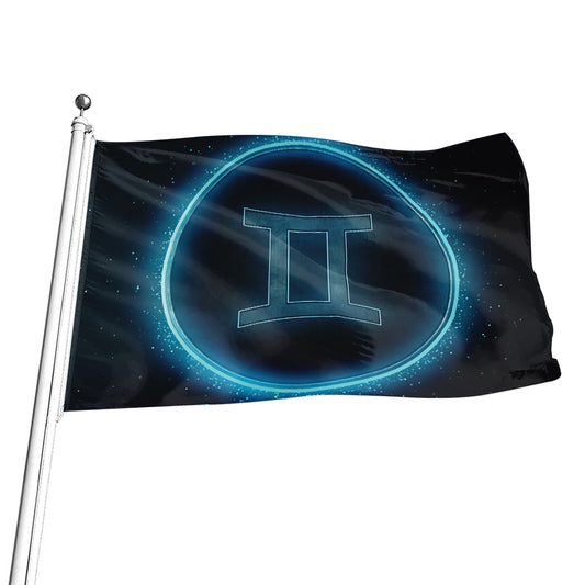 Blue Gemini Zodiac Sign Print Flag