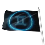 Blue Gemini Zodiac Sign Print Flag