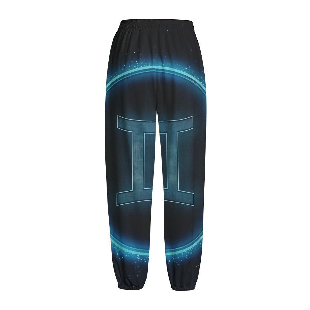 Blue Gemini Zodiac Sign Print Fleece Lined Knit Pants