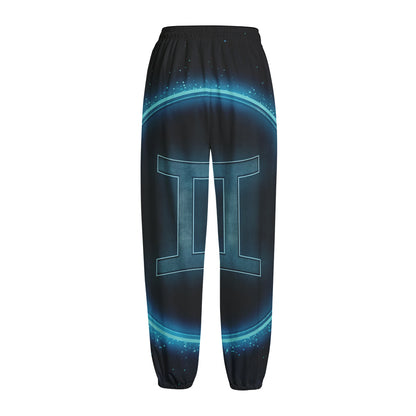 Blue Gemini Zodiac Sign Print Fleece Lined Knit Pants