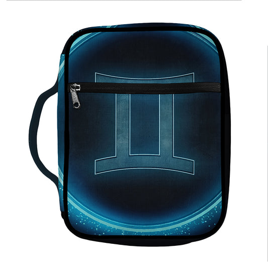 Blue Gemini Zodiac Sign Print Front Pocket Bible Bag