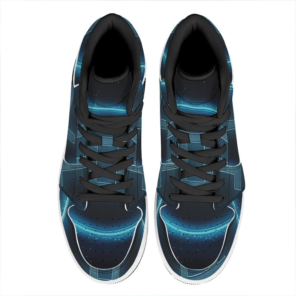 Blue Gemini Zodiac Sign Print High Top Leather Sneakers