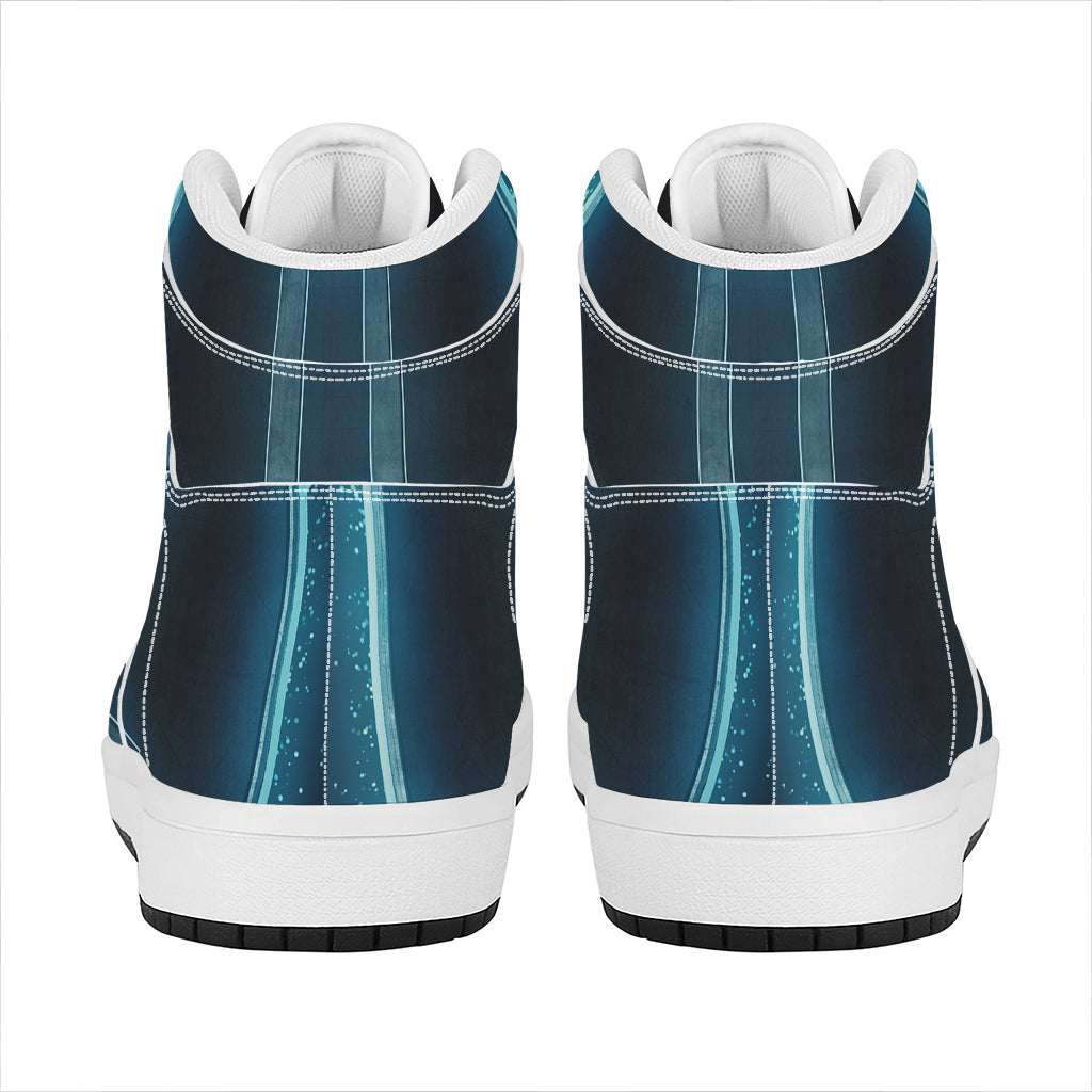 Blue Gemini Zodiac Sign Print High Top Leather Sneakers