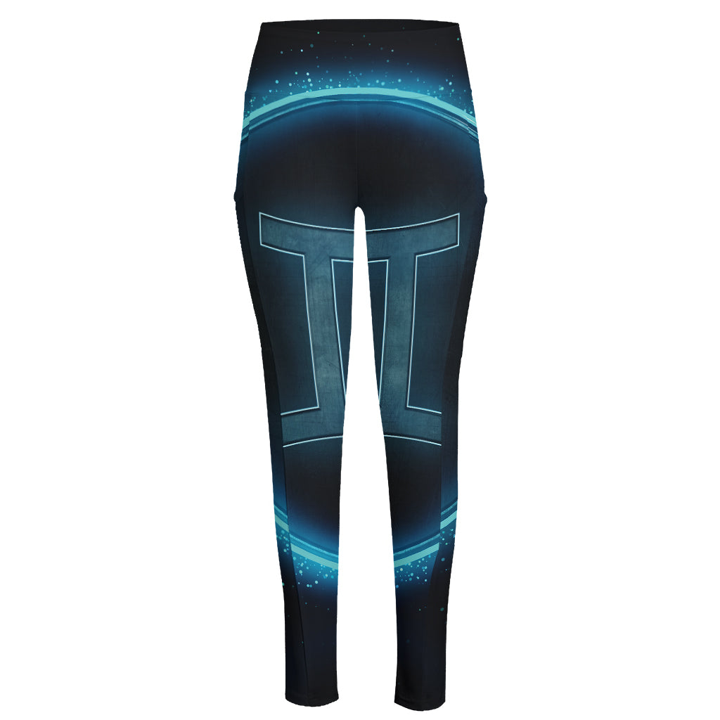 Blue Gemini Zodiac Sign Print High-Waisted Pocket Leggings