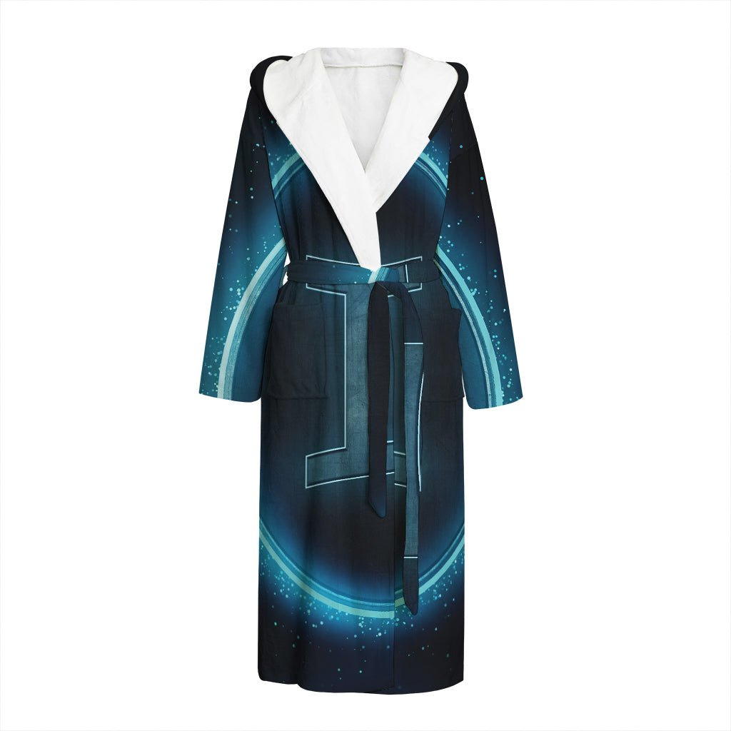 Blue Gemini Zodiac Sign Print Hooded Bathrobe