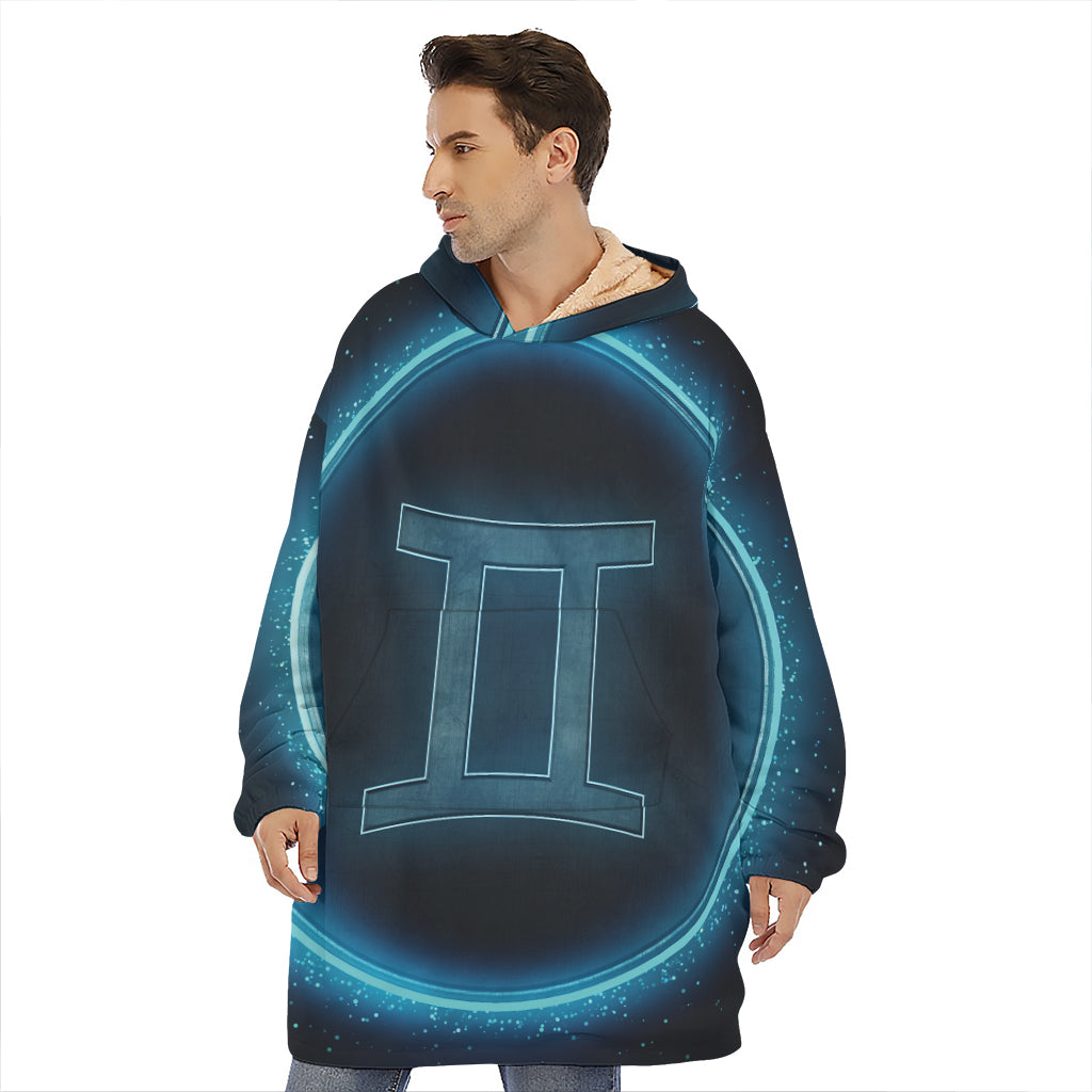 Blue Gemini Zodiac Sign Print Hoodie Blanket