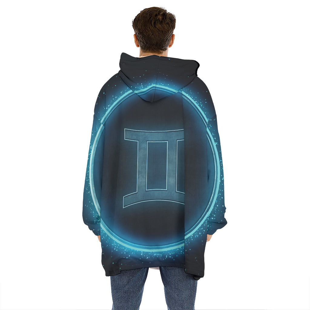 Blue Gemini Zodiac Sign Print Hoodie Blanket