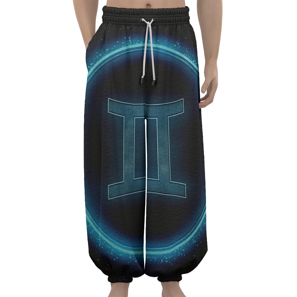 Blue Gemini Zodiac Sign Print Lantern Pants